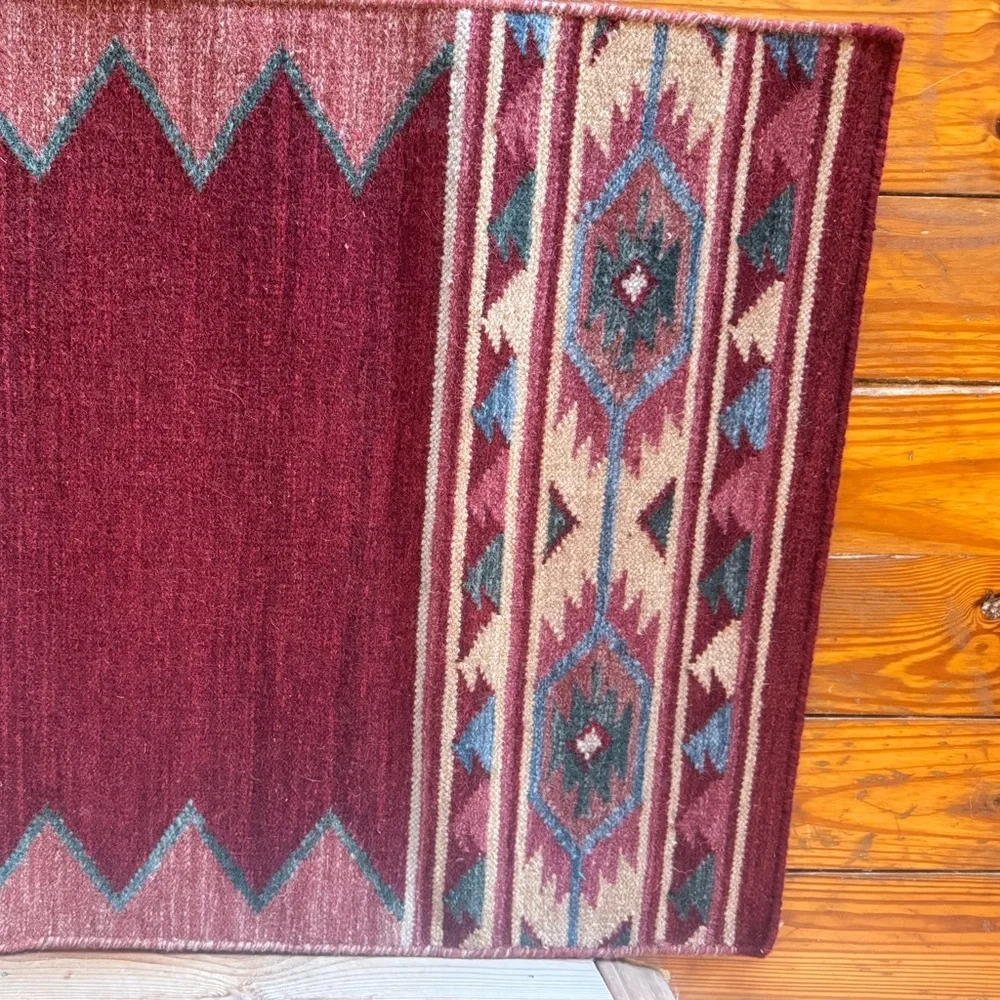 Vintage Handwoven Indian Dhurrie Geometric Rug 2.6’x4.2’ 100% wool. Reversible